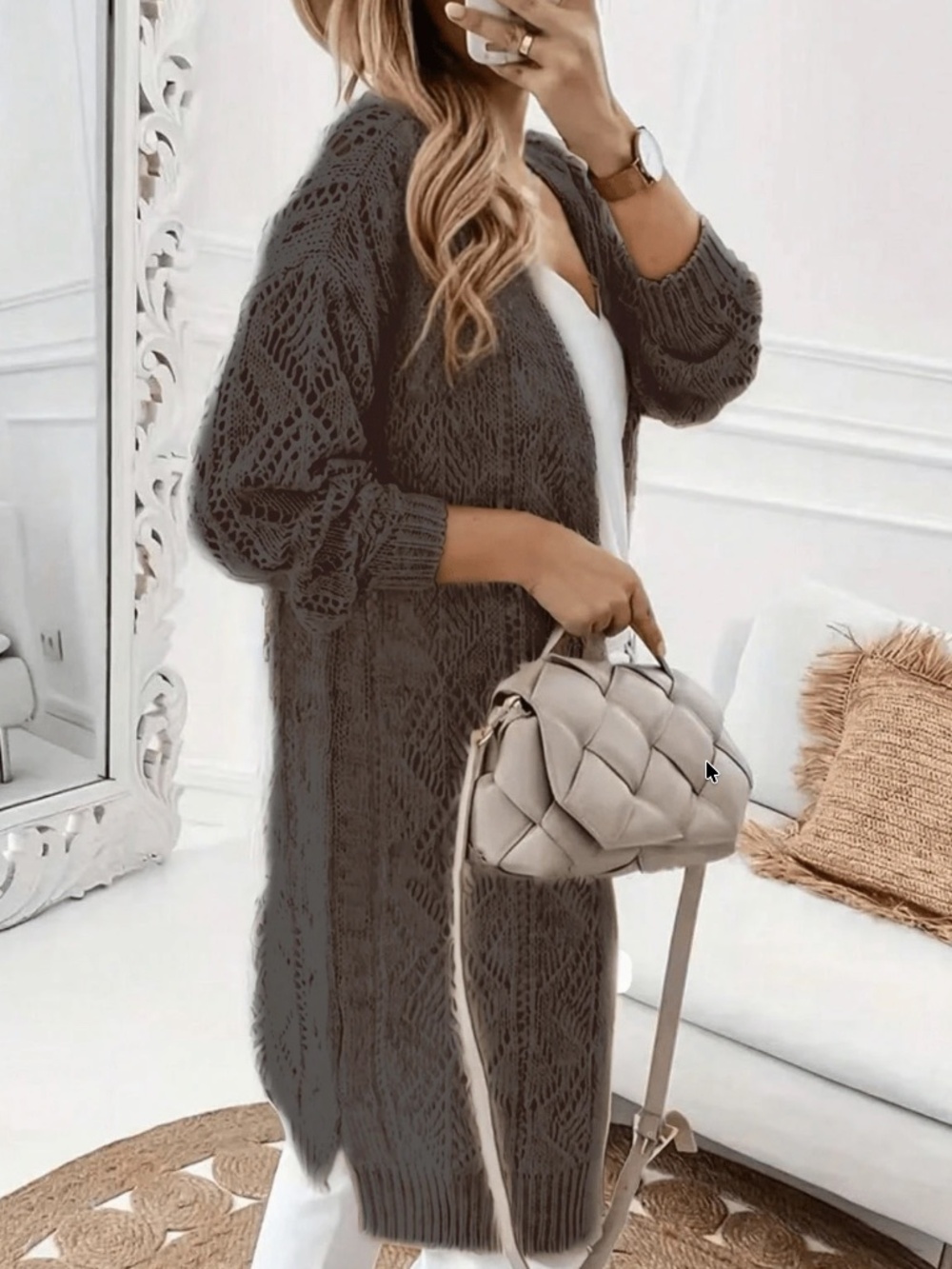 Cozy Semi Sheer Open Front Loose Fit Cardigan - Picture 6 of 10